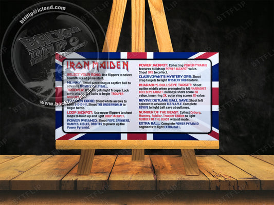 Cartes d'instructions custom apron flipper Stern Iron Maiden 2018 PRO V1 / V2 (set de 2)