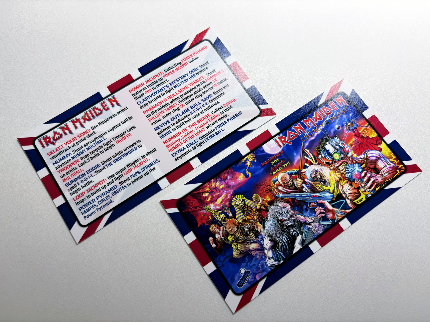 Custom apron instruction cards flipper Stern Iron Maiden 2018 PRO V1 / V2 (set of 2)
