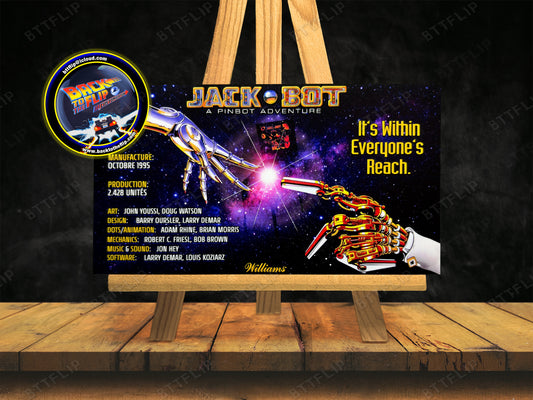 Williams JackBot 1995 Jeu Cartes règles Instructions Flipper Custom Apron JACK*BOT