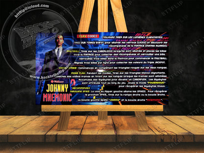 Cartes d'instructions custom apron flipper Williams Johnny Mnemonic 1995 V1