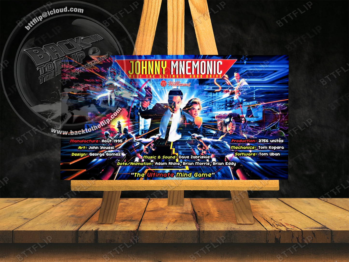 Cartes d'instructions custom apron flipper Williams Johnny Mnemonic 1995 V1