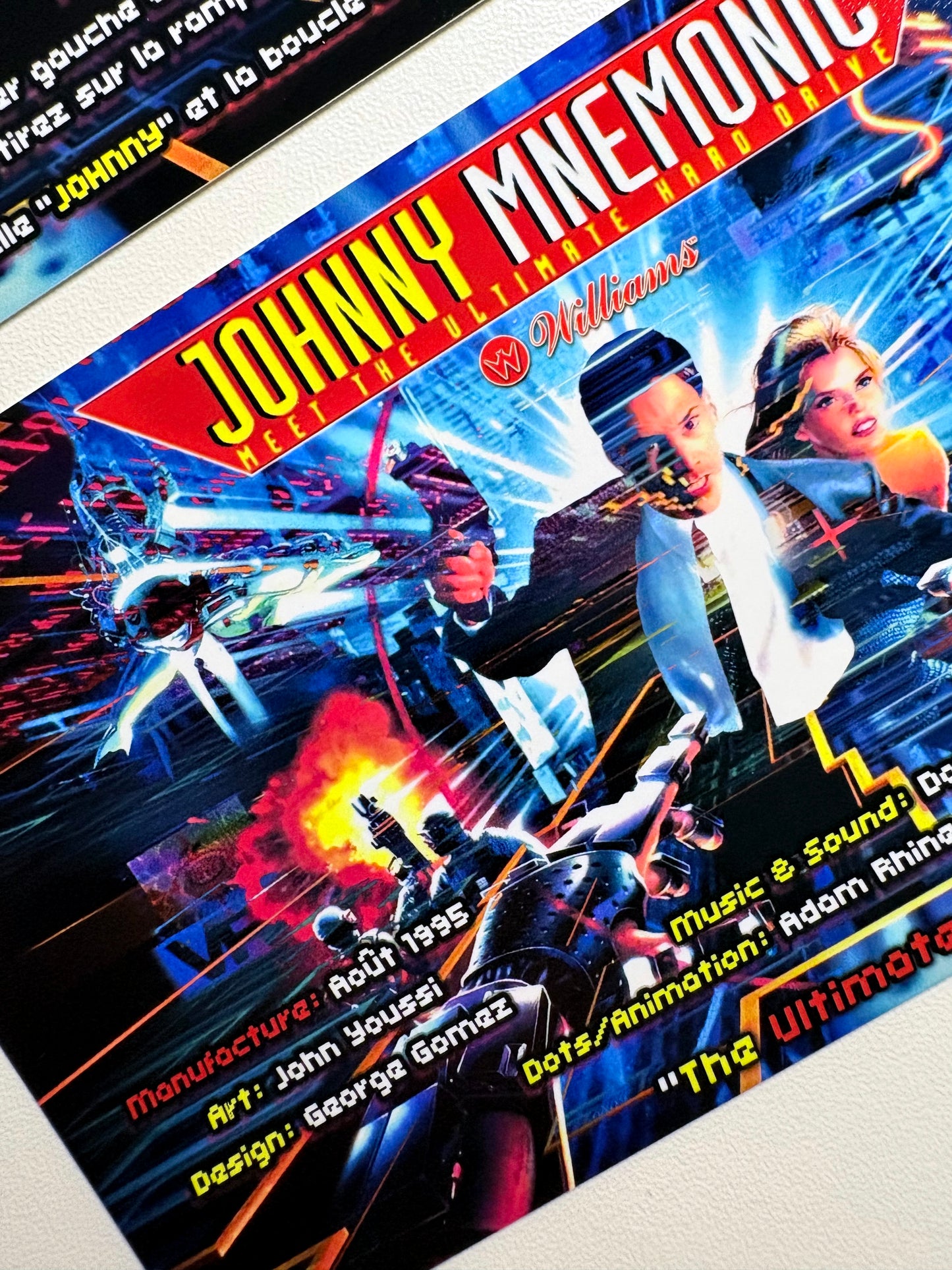 Cartes d'instructions custom apron flipper Williams Johnny Mnemonic 1995 V1