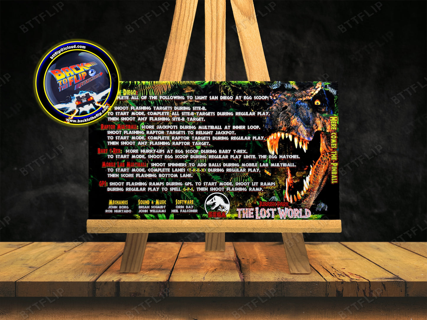 SEGA The Lost World Jurassic Park 1997 Game Cards Rules Instructions Pinball Custom Apron