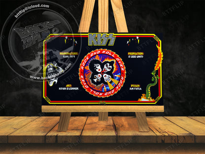 Instrucciones de las tarjetas de juego Bally KISS 1979 Delantal personalizado de pinball con reglas impresas