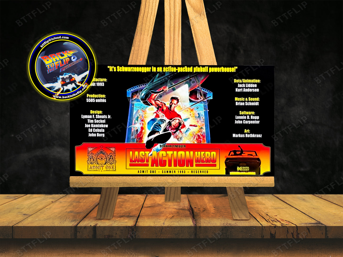 Data East Last Action Hero 1993 Juego Cartas reglas Instrucciones Pinball Delantal Personalizado V3