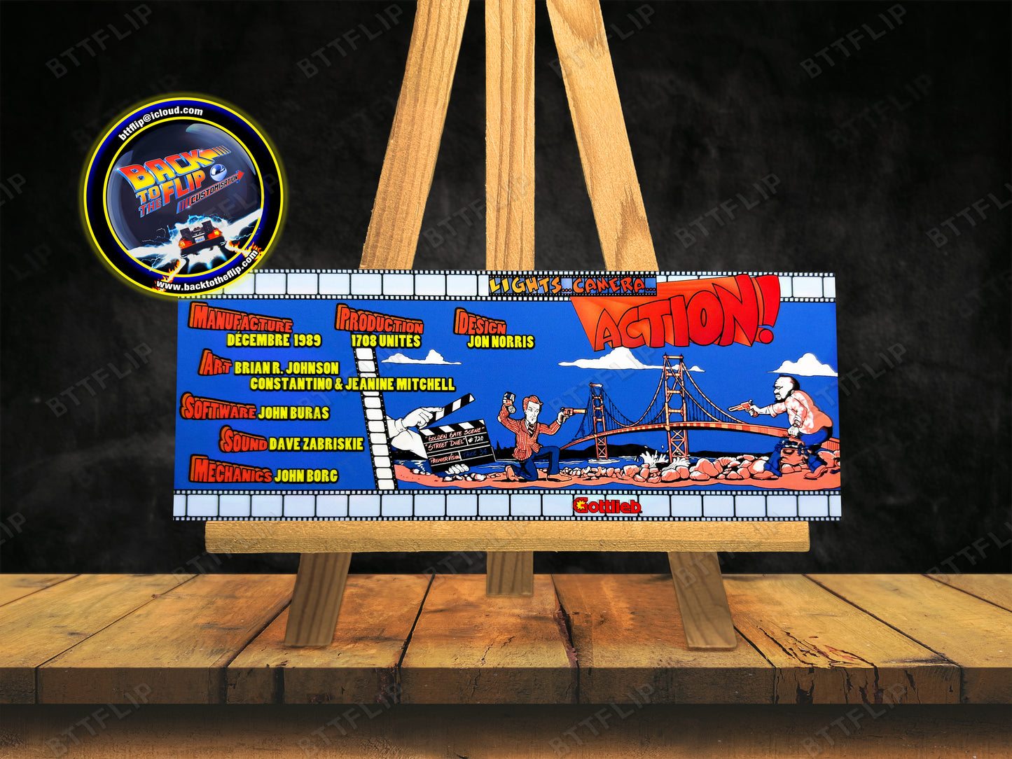 Gottlieb Light Camera Action 1989 Jeu Cartes règles Instructions Flipper Custom Apron V1
