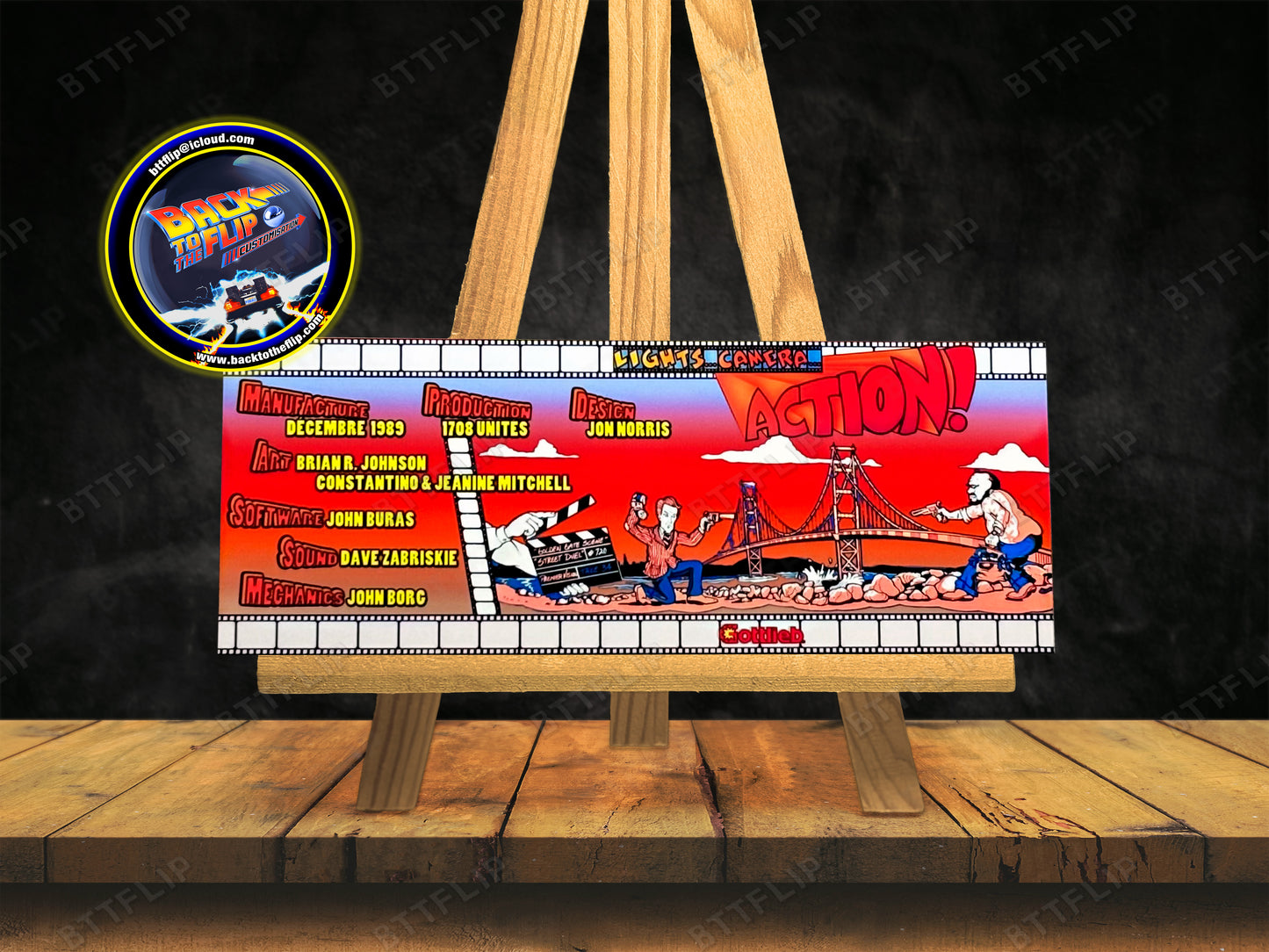 Gottlieb Light Camera Action 1989 Juego Cartas Reglas Instrucciones Pinball Custom Delantal V2