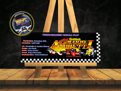Gottlieb Mario Andretti 1995 Juego Cartas reglas Instrucciones Pinball Custom Delantal