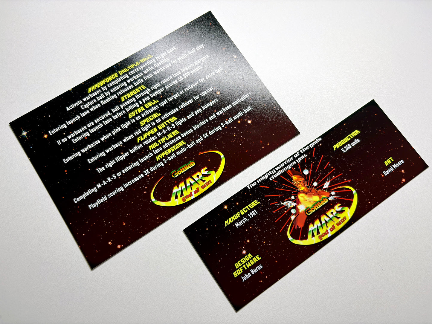 Cartes d'instructions custom apron flipper Gottlieb Mars God of War 1981 (set de 2)