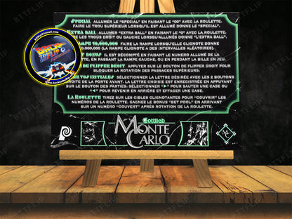 Gottlieb Monte Carlo 1987 Jeu Cartes règles Instructions Flipper Custom Apron