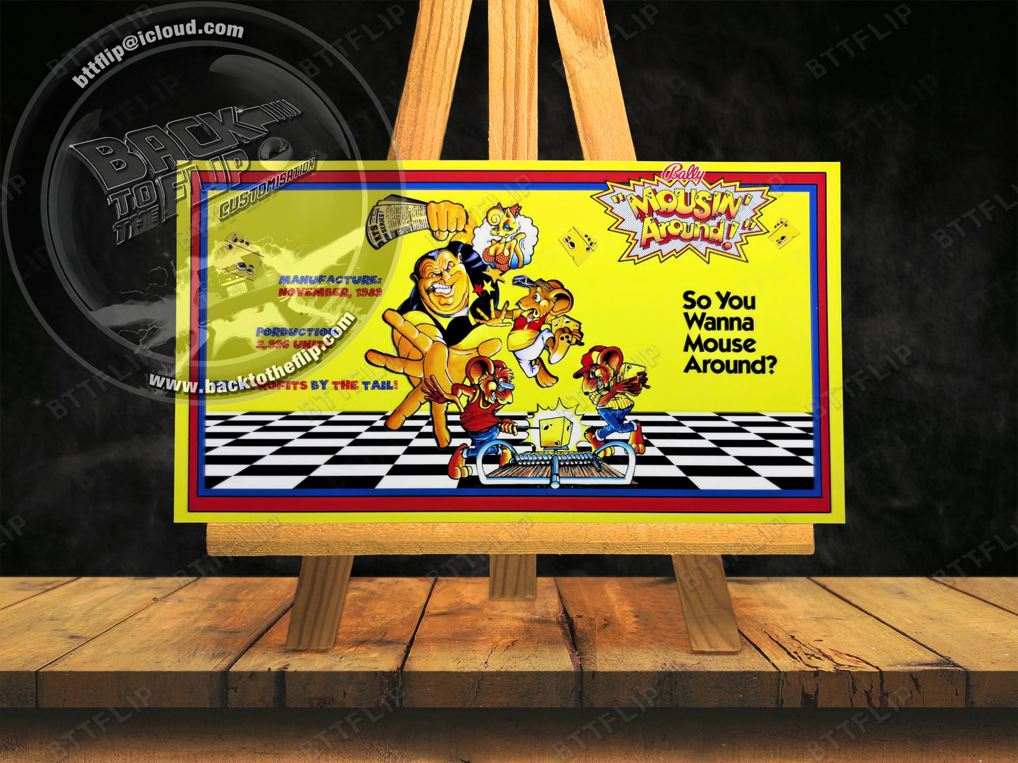 Bally Mousin Around 1989 Game Cards Instructions Pinball Custom Apron Printed Rules