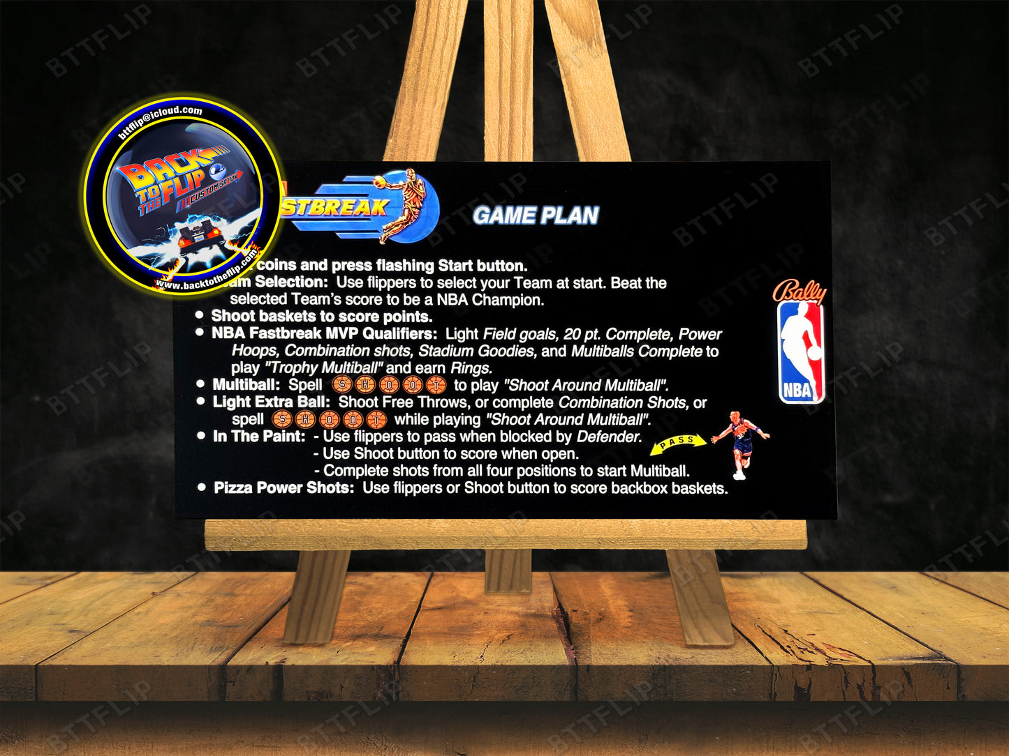 Bally NBA FASTBREAK 1997 Jeu Cartes règles Instructions Flipper Custom Apron V3