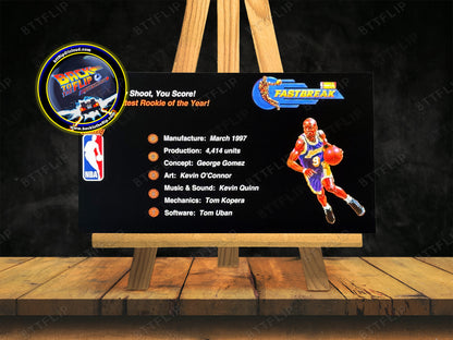 Bally NBA FASTBREAK 1997 Jeu Cartes règles Instructions Flipper Custom Apron V3