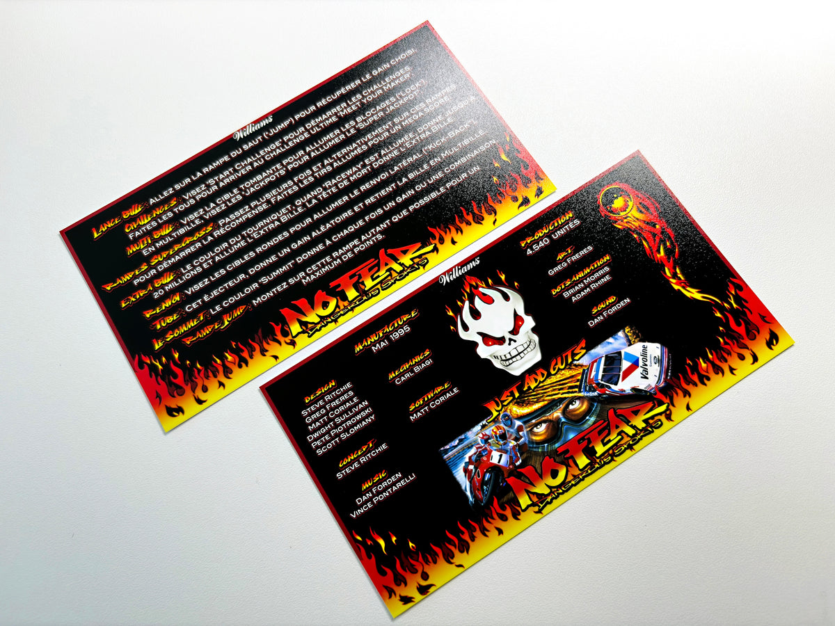 Williams No Fear Dangerous Sports 1995 custom apron instruction cards (set of 2)