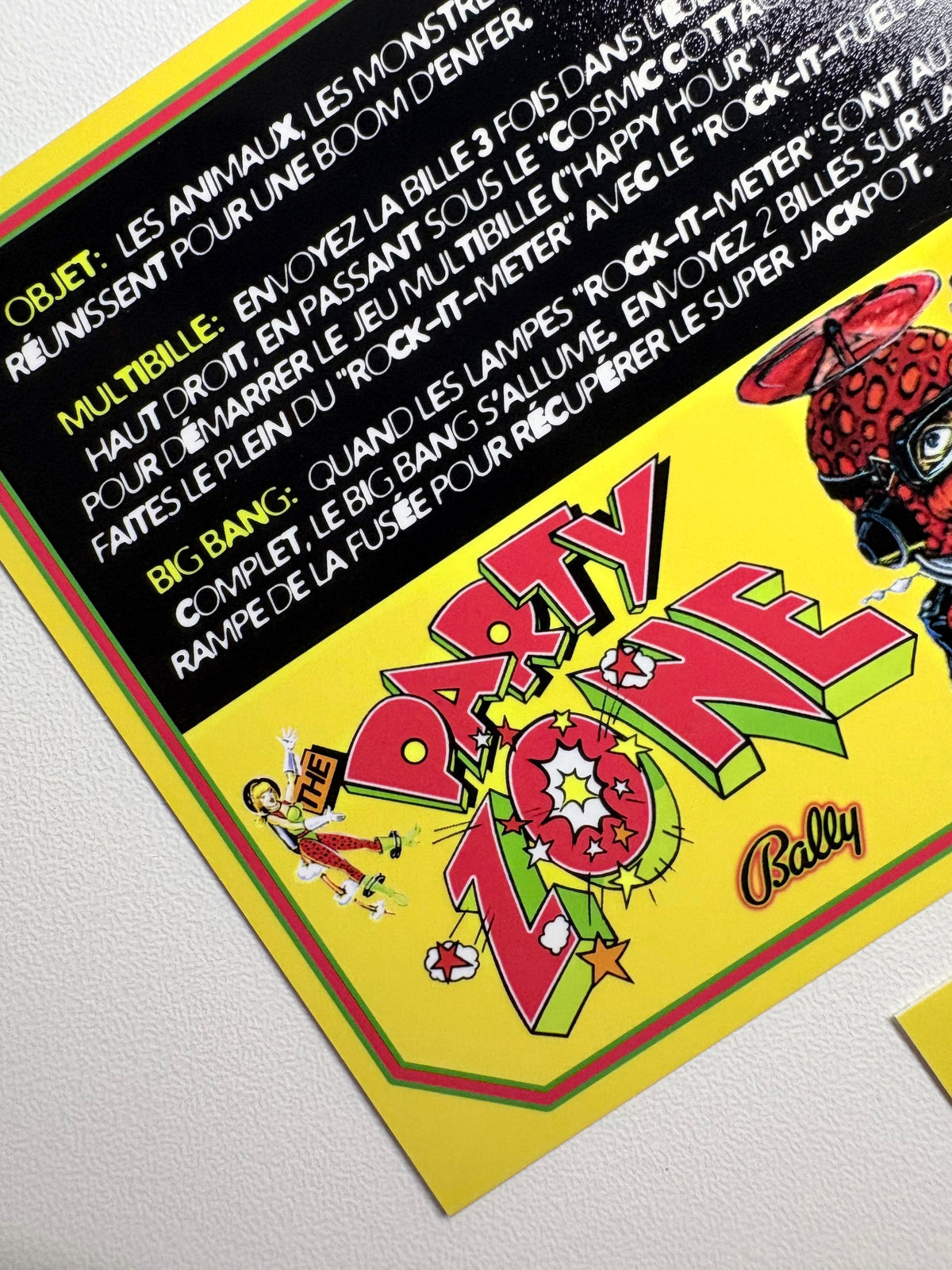 Custom apron instruction cards flipper Bally Party Zone 1991 V2
