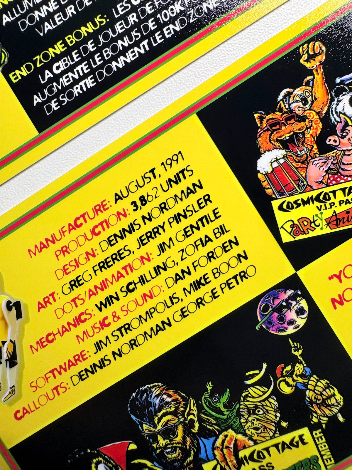Custom apron instruction cards flipper Bally Party Zone 1991 V2