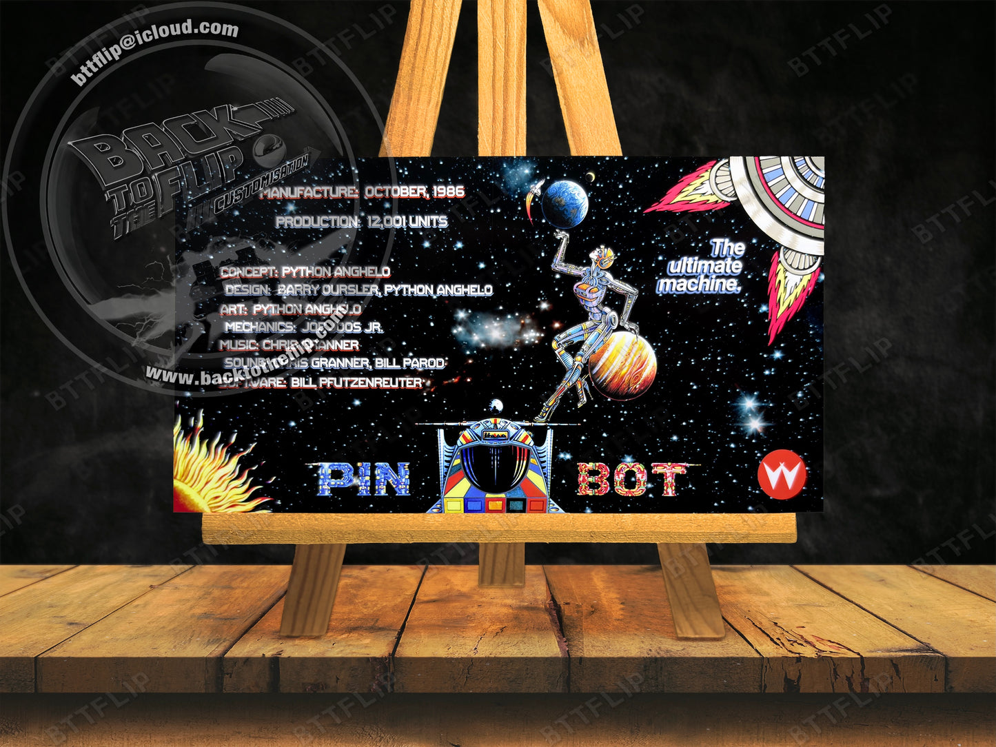 Custom apron instruction cards for Williams Pinbot 1986 flipper (set of 2)