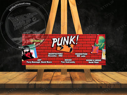 Instrucciones de las tarjetas del juego Gottlieb PUNK 1982 Delantal personalizado de pinball con reglas impresas