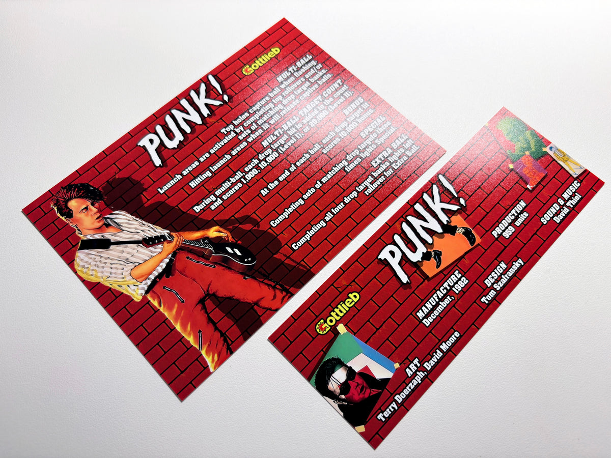 Instrucciones de las tarjetas del juego Gottlieb PUNK 1982 Delantal personalizado de pinball con reglas impresas