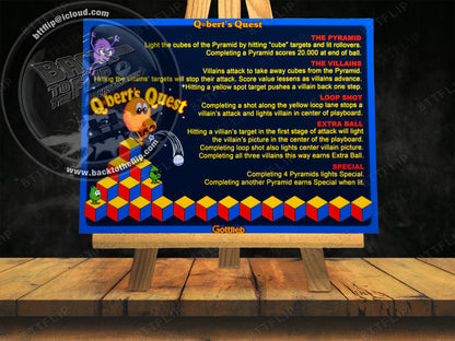 Gottlieb Q * Bert's Quest 1983 Juego de cartas Instrucciones Pinball Delantal personalizado Reglas impresas