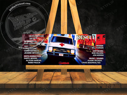 Custom apron instruction cards flipper Gottlieb 1994 RESCUE 911 V1