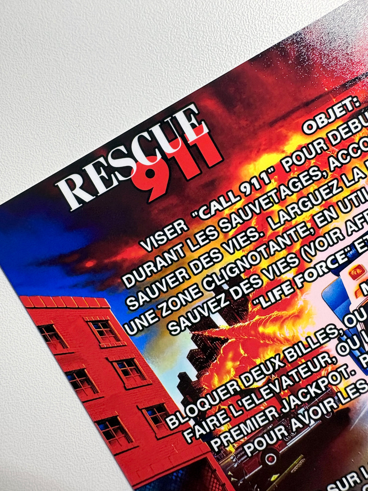 Custom apron instruction cards flipper Gottlieb 1994 RESCUE 911 V1