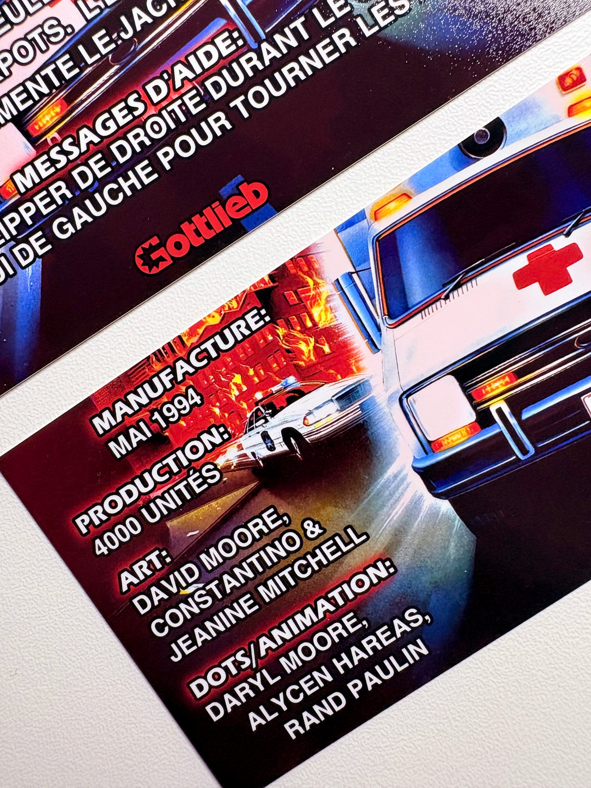 Custom apron instruction cards flipper Gottlieb 1994 RESCUE 911 V1