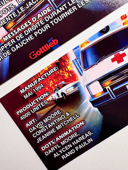 Custom apron instruction cards flipper Gottlieb 1994 RESCUE 911 V1