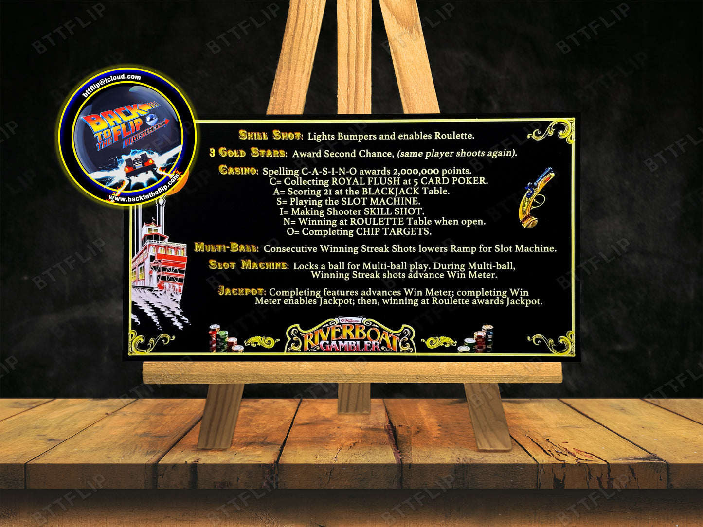 Williams Riverboat Gambler 1990 Juego Cartas Reglas Instrucciones Pinball Custom Apron V2