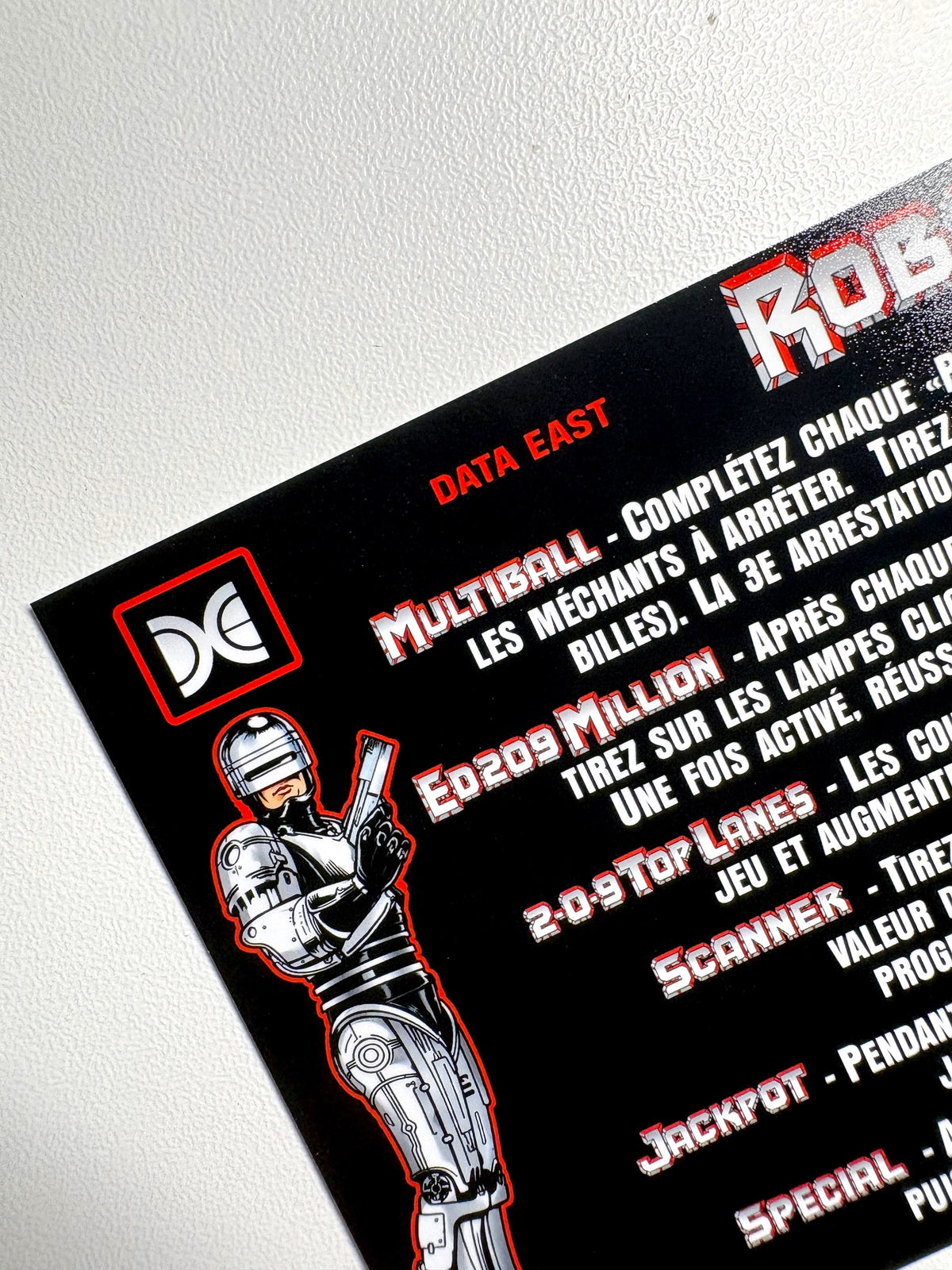 Cartes d'instructions custom apron flipper Data East Robocop 1989 (set de 2)