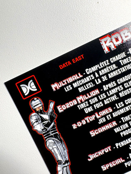 Cartes d'instructions custom apron flipper Data East Robocop 1989 (set de 2)