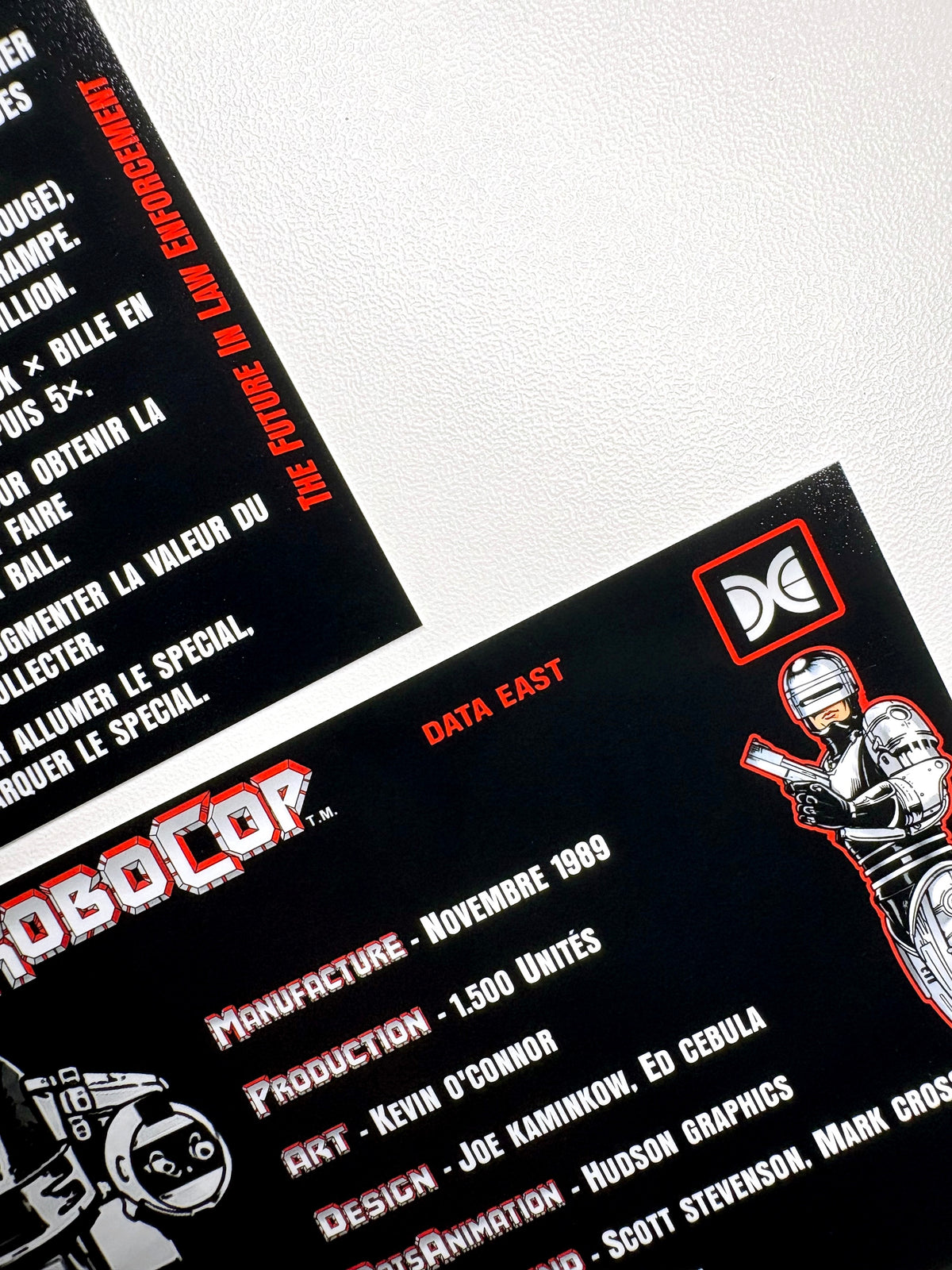 Cartes d'instructions custom apron flipper Data East Robocop 1989 (set de 2)