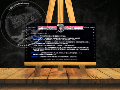 Data East Secret Service 1988 Game Cards Instructions Pinball Custom Apron printed rules