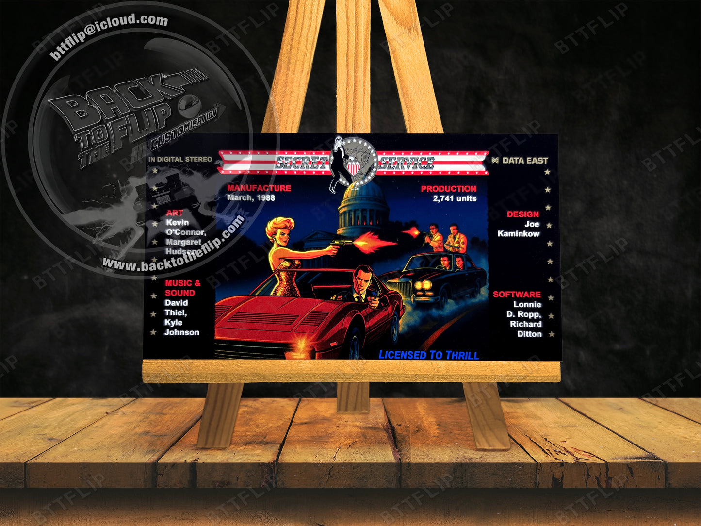 Data East Secret Service 1988 Game Cards Instructions Pinball Custom Apron printed rules