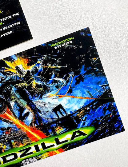 Tarjetas de instrucciones para apron personalizado SEGA GODZILLA 1998 V2 (juego de 2)