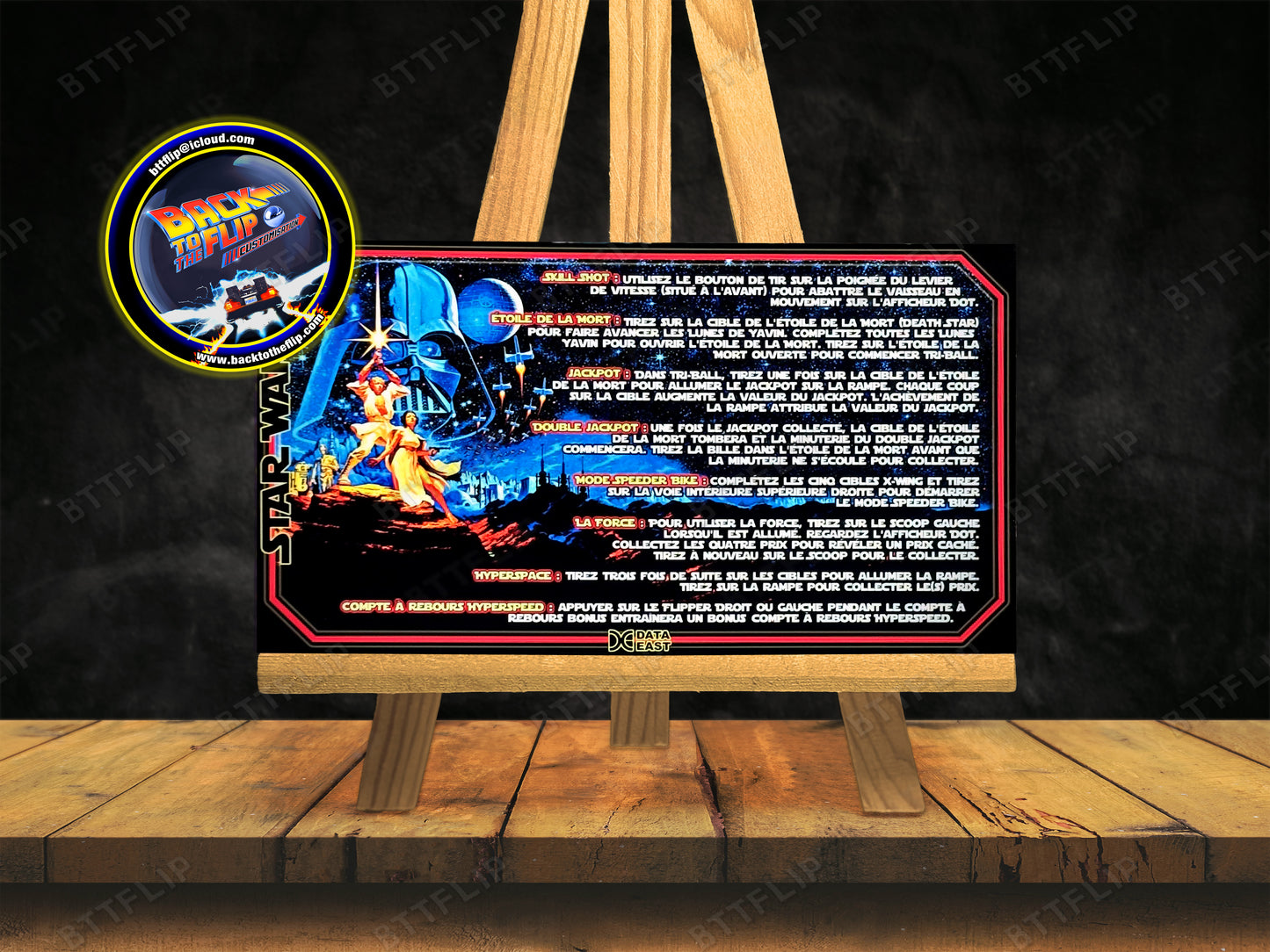 Data East Star Wars 1992 Juego Tarjetas Reglas Instrucciones Flipper Custom Apron V1