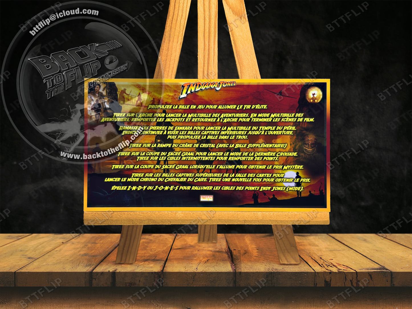 Cartes d'instructions custom apron flipper Stern Indiana Jones 2008 (set de 2)