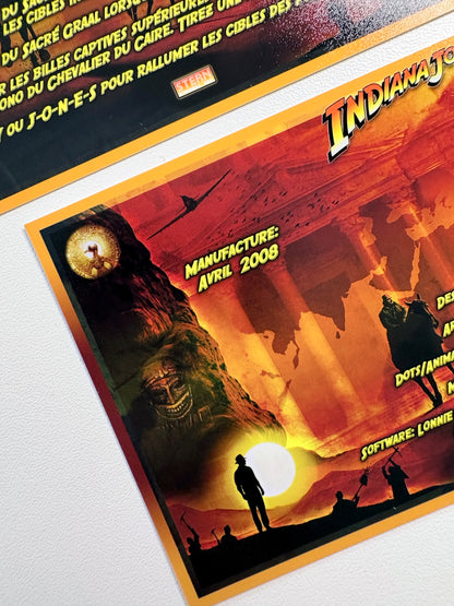 Cartes d'instructions custom apron flipper Stern Indiana Jones 2008 (set de 2)