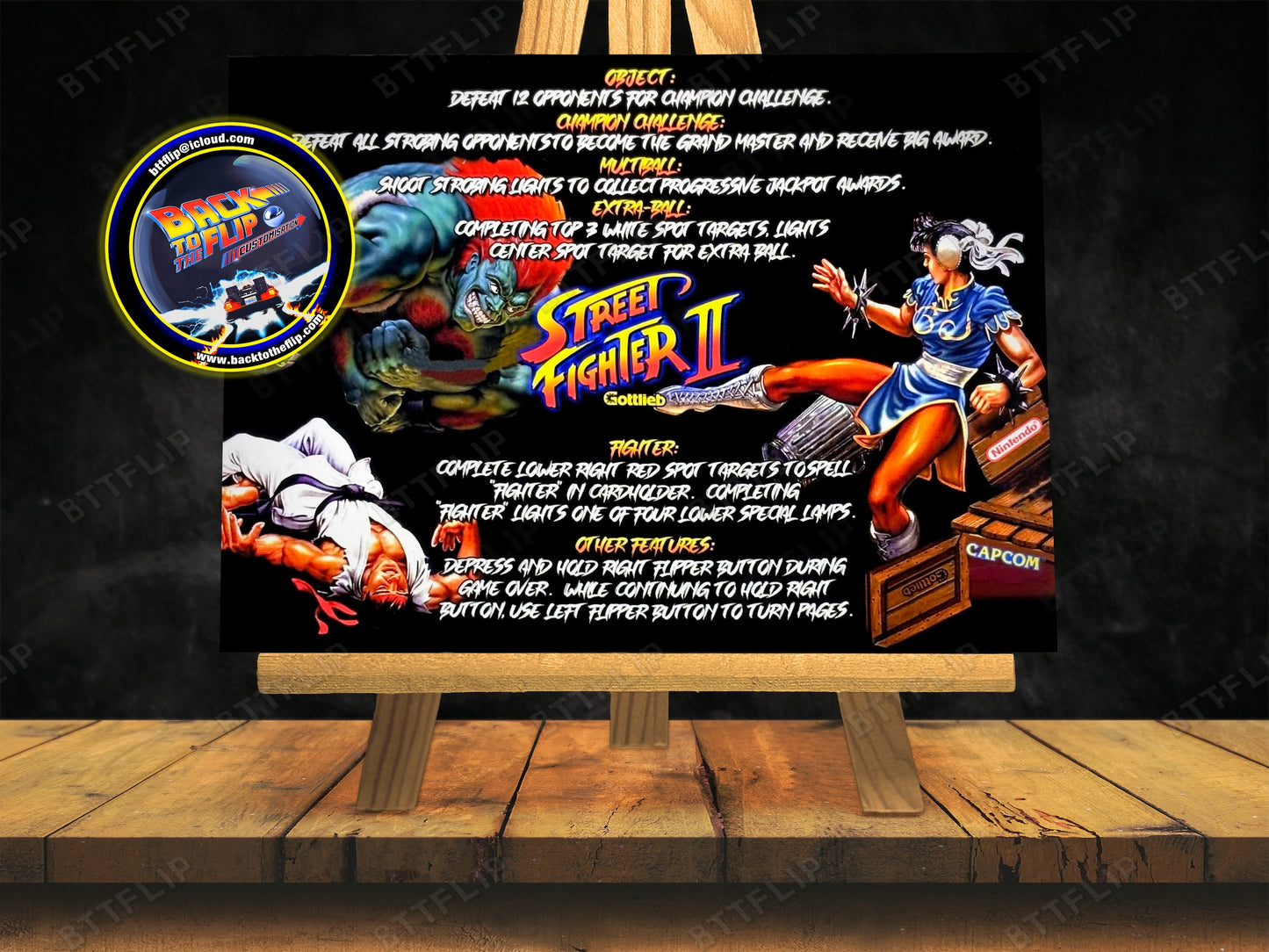 Gottlieb Street Fighter 1993 Game Cards Rules Instructions Pinball Custom Apron V2