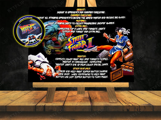 Gottlieb Street Fighter 1993 Jeu Cartes règles Instructions Flipper Custom Apron V2