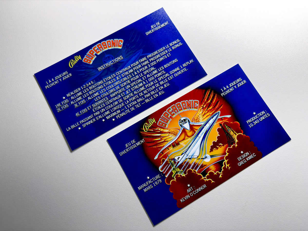 Cartes d'instructions custom apron flipper Bally Supersonic 1979 V2 (set de 2)