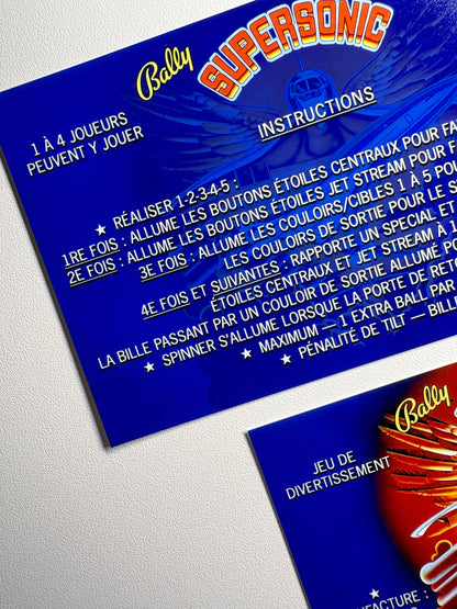 Cartes d'instructions custom apron flipper Bally Supersonic 1979 V2 (set de 2)