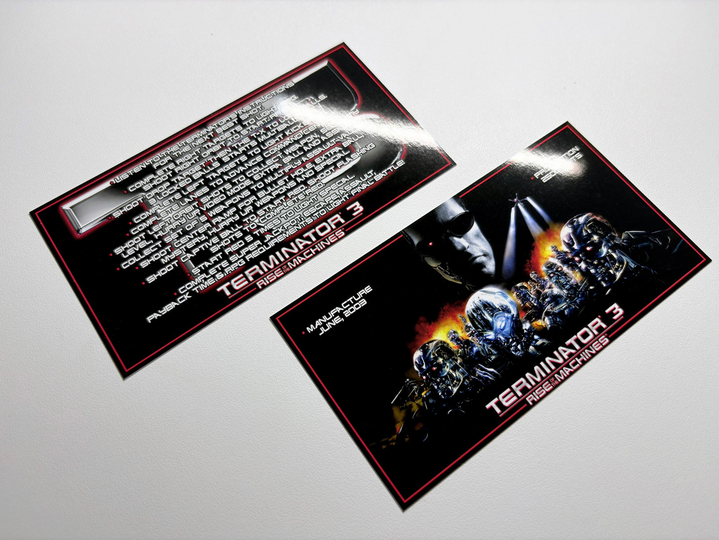 Custom instruction cards apron flipper Stern Terminator 3 Rise of the Machines 2003 V1 (set of 2)