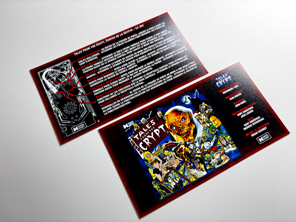Cartes d'instructions custom apron flipper Data East Tales From The Crypt 1993 V4 (set de 2)