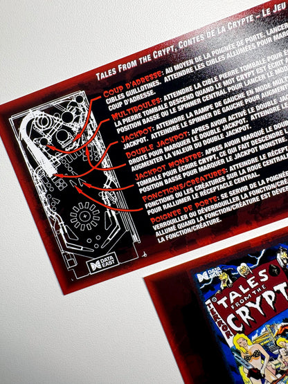 Cartes d'instructions custom apron flipper Data East Tales From The Crypt 1993 V4 (set de 2)