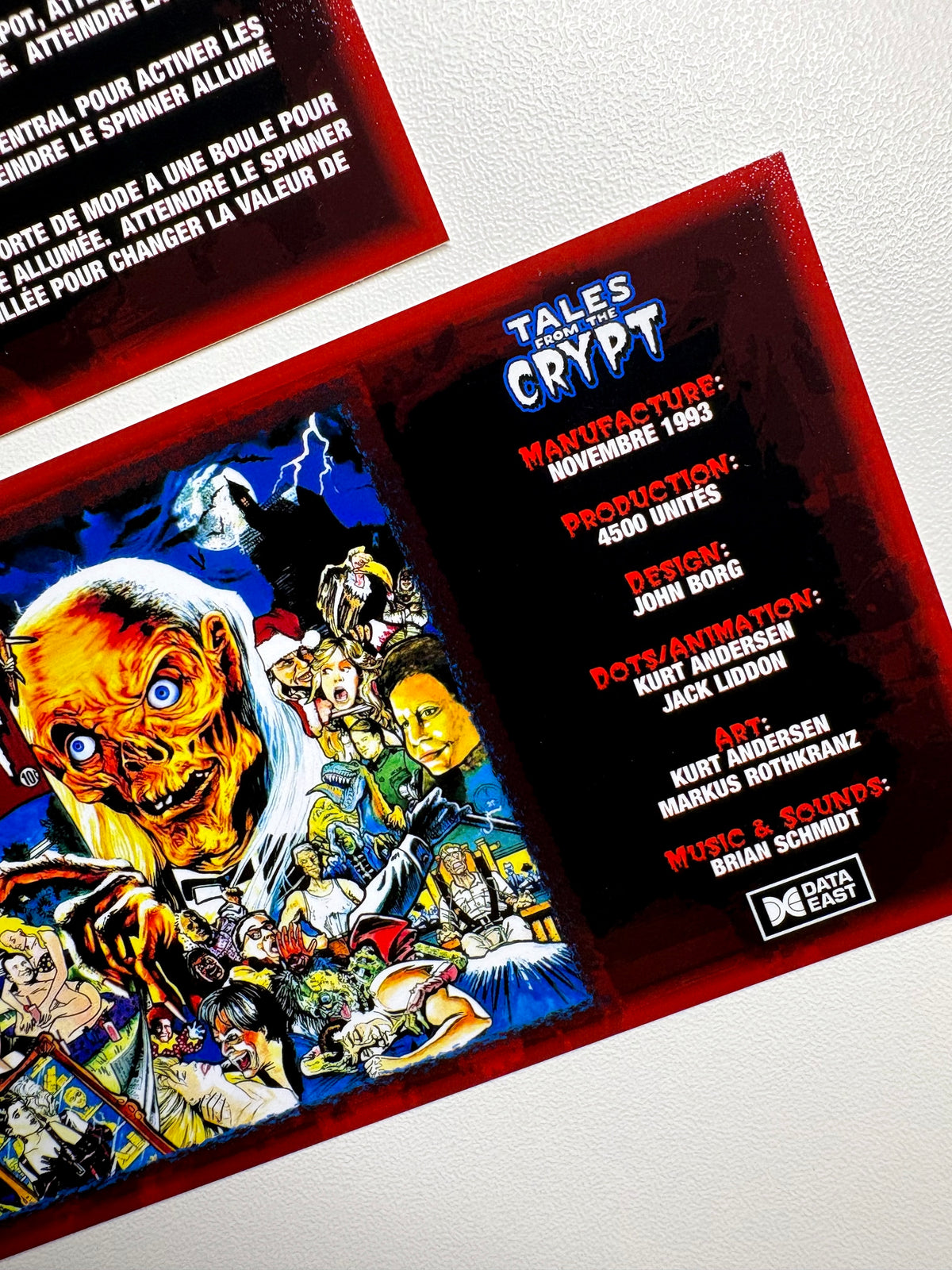 Cartes d'instructions custom apron flipper Data East Tales From The Crypt 1993 V4 (set de 2)