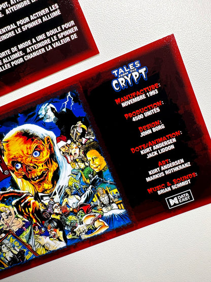 Cartes d'instructions custom apron flipper Data East Tales From The Crypt 1993 V4 (set de 2)