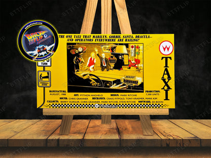 Instrucciones de las tarjetas del juego Williams Taxi 1988, delantal personalizado de pinball, reglas impresas