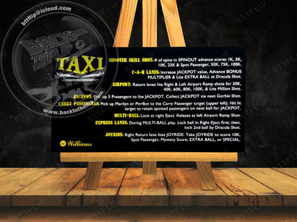 Cartes d'instructions custom apron flipper Williams Taxi 1988 V3 (set de 2)