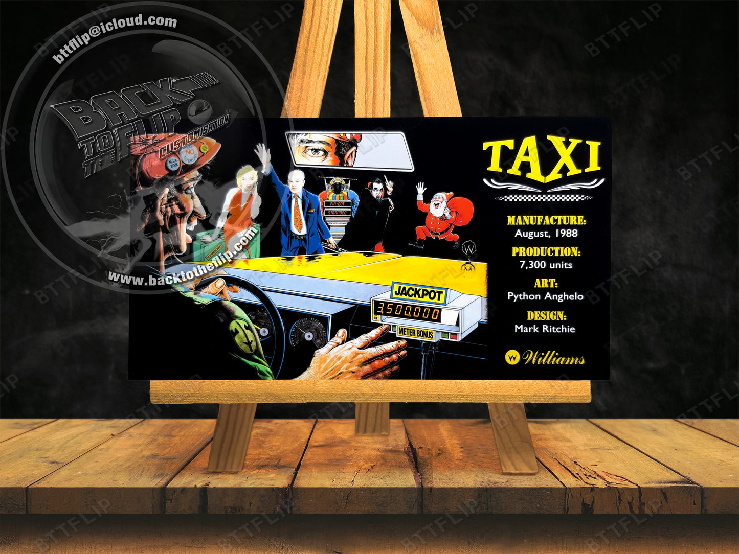 Cartes d'instructions custom apron flipper Williams Taxi 1988 V3 (set de 2)